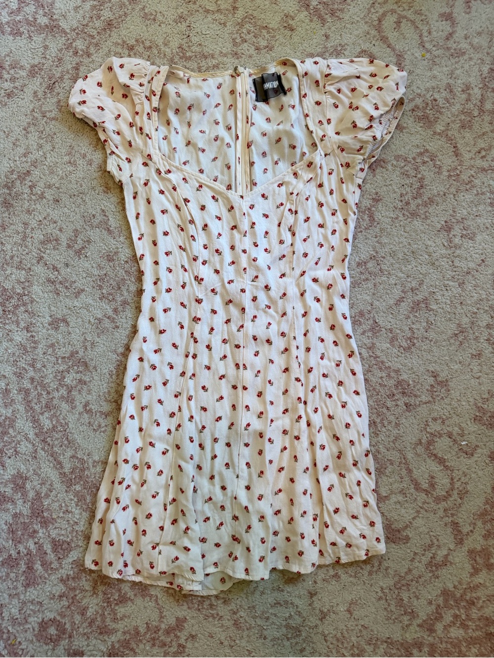 Reformation White Mini Dress with Red Floral Print